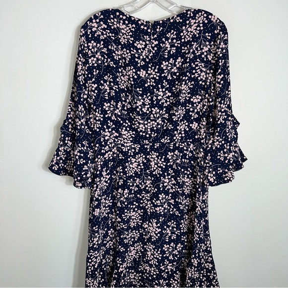 Boden 3/4 Sleeve Shift Dress-Ruffle Sleeves & Hem-Blue Pink Floral-Size 8 - Picture 8 of 9